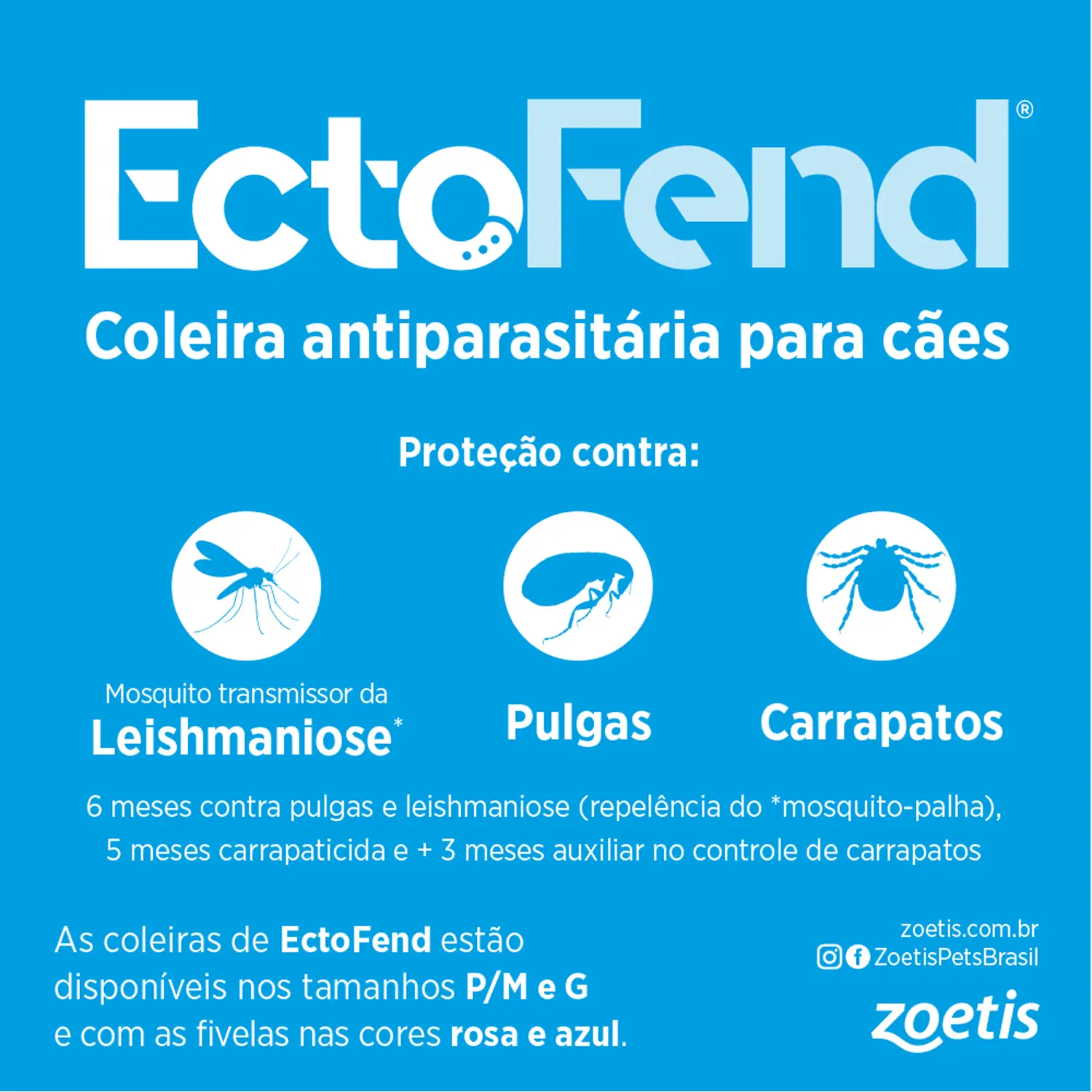 Coleira Antipulgas e Carrapatos Ectofend Azul para Cães Pequenos e Médios
